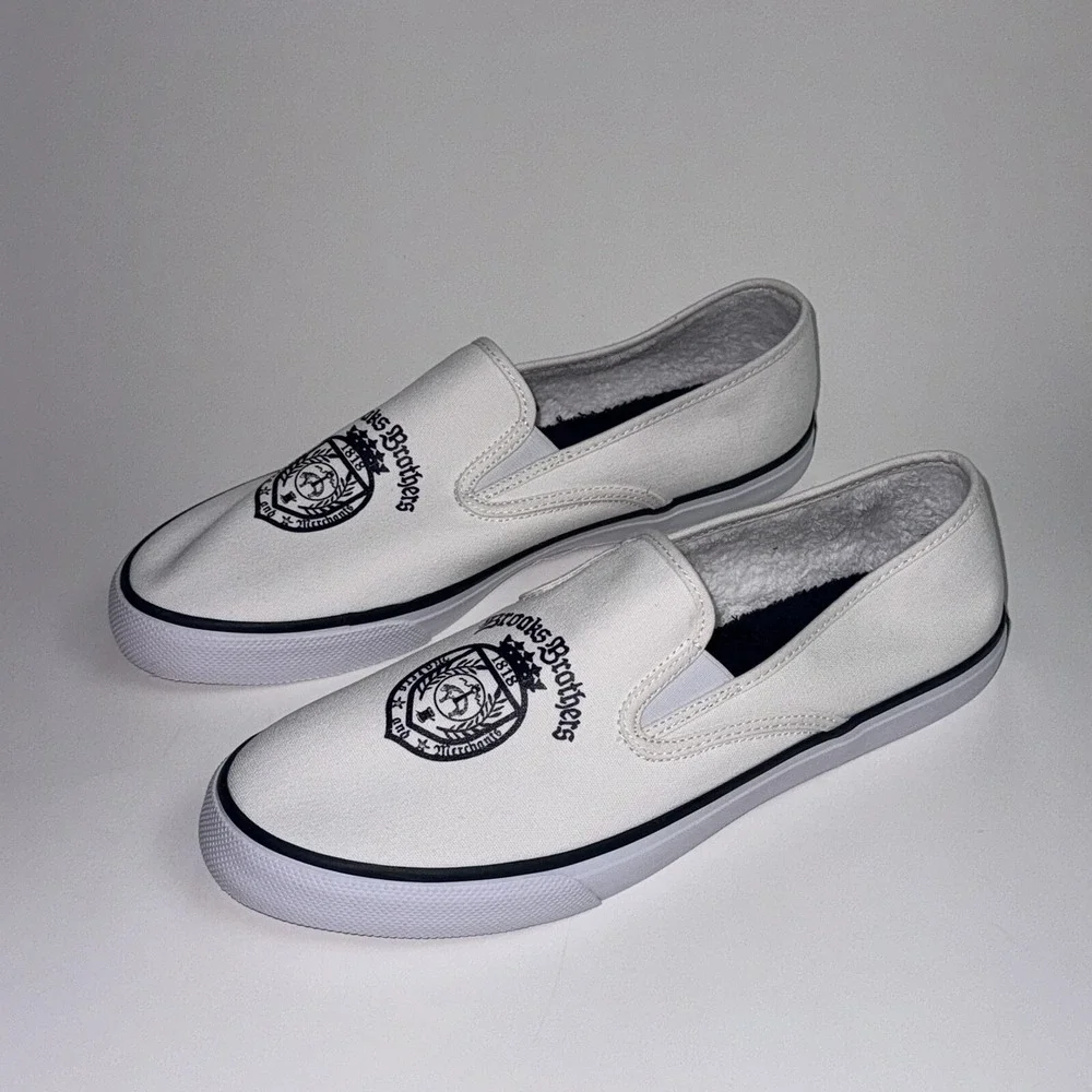 Sperry x Brooks Brothers Crest Slip On White Shoes Sneakers Men's US 10 UK 9